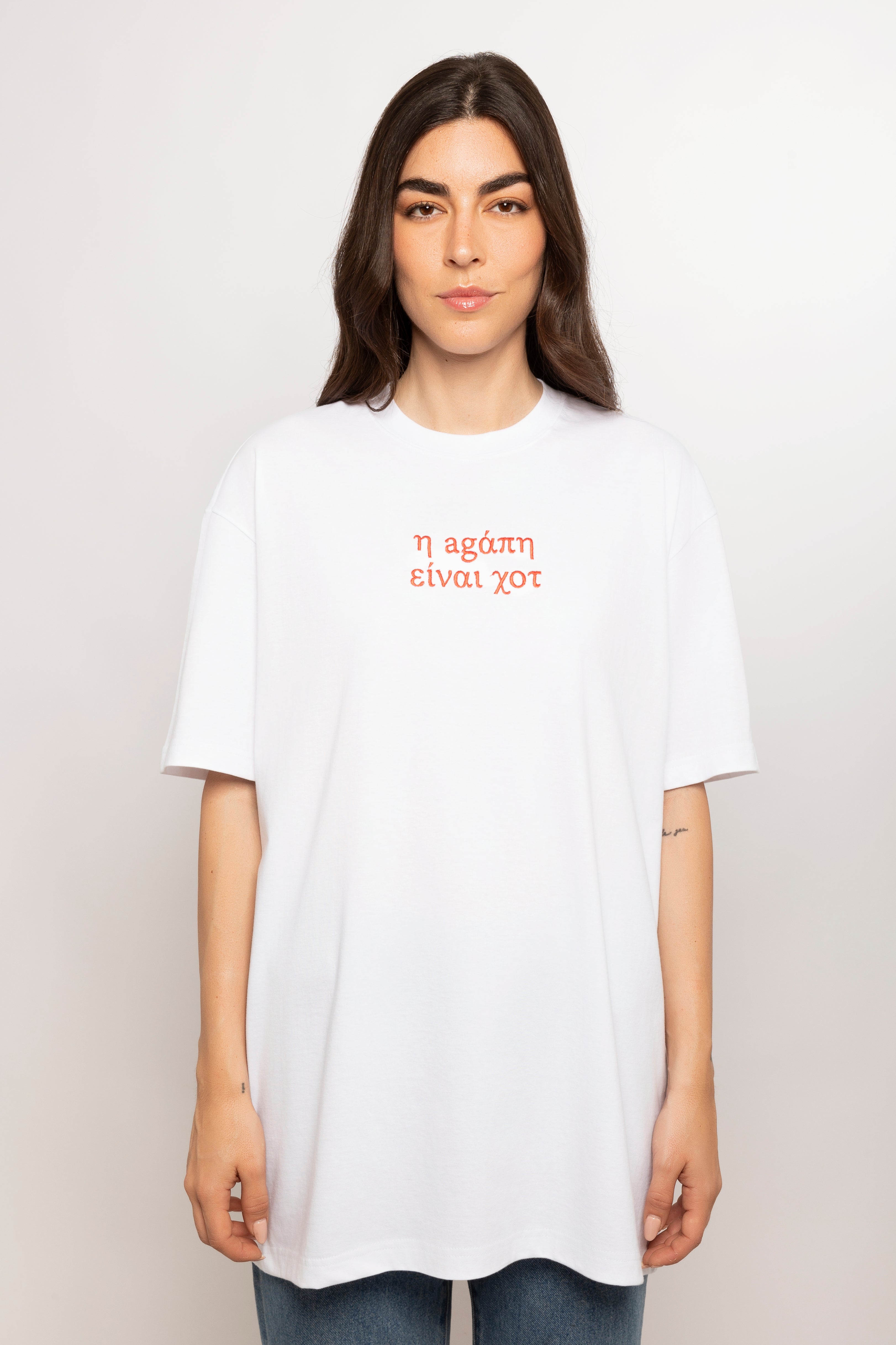 i agapi einai hot - Oversized Tee - WHITE/RED